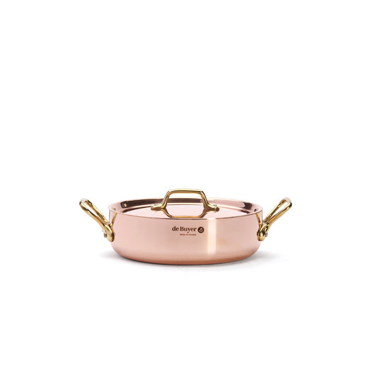 INOCUIVRE SERVICE Copper Round Sauté Pan with Lid and Brass Handles