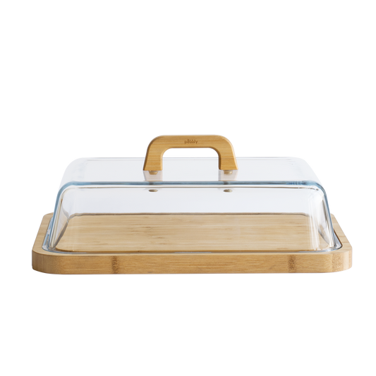 Cheese Serving Platter - Bamboo Platter with Glass Cover